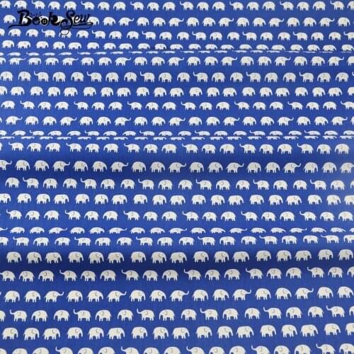 Booksew Little Elephants Pattern Blue Cotton Twill Fabric Beginner Practice Art Work Decorations Crafts Bedding Set Patchwork