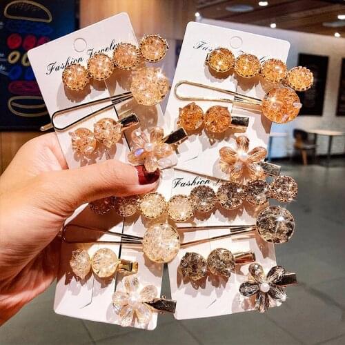 2020 Korean Chic Round Pearl Flower Hair Pins Vintage Barrettes Hair Clips Set Crystal Metal Hair Accessories Hairgrip for Women