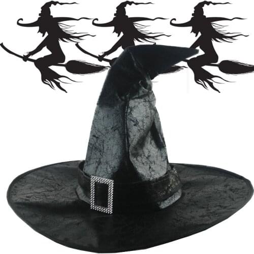 2021 Halloween Leather Witch Hats Halloween Party Cosplay Costume Wizard Cap for Children Adults Hat Pointy Top Cap