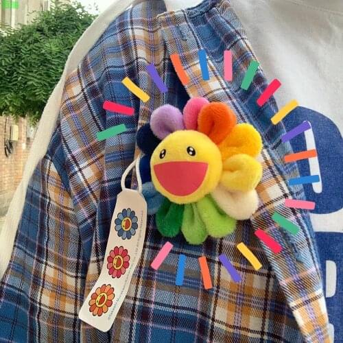 Colorful plush sun flower brooch smiley face badge pin bag clothing pendant accessory female student daily party brooch