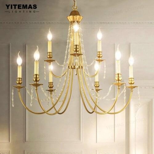 Living room chandelier dining room light American country lamps creative personality bedroom light iron crystal candle chandelie
