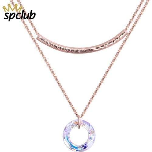 Multilayer Crystals From Swarovski Round Pendant Necklaces For Women Charm Choker Necklace Statement Party Jewelry Accessories