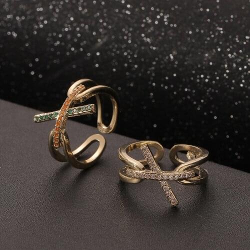 Fashion Simple X Shaped Cross Adjustable Knuckle Rings Dainty CZ Zircon Jewelry For Womens Engagement Wedding Party Ring