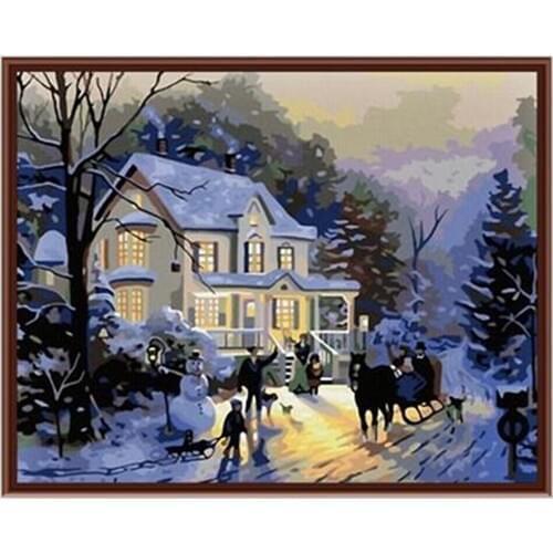 2015 new canvas art painting 40*50cm paintings by numbers Coloring by numbers Happy winter pictures on the wall frameless G103