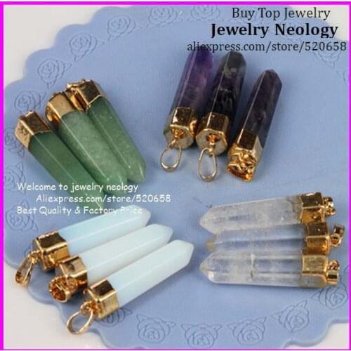 Wholesale 8pcs or 12pcs Clear green Aventurine Quartz CRYSTAL Opal Opalite Hearing Quartz point Pendant jewelry