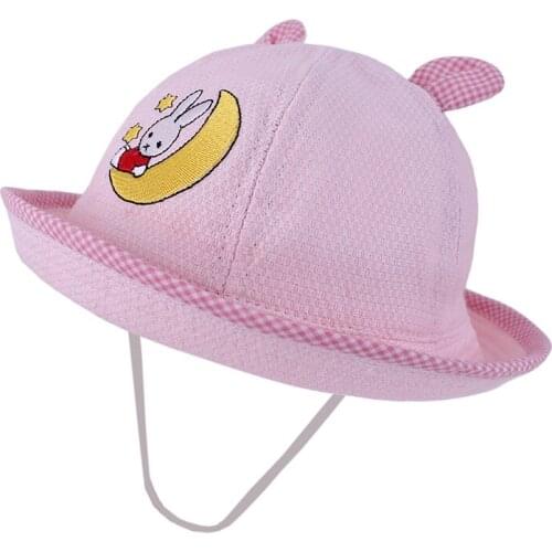 Bucket Hat Baby Girl Summer Sun Beach Wide Brim Pink Rabbit With String UV protection Holiday Outdoor Accessory