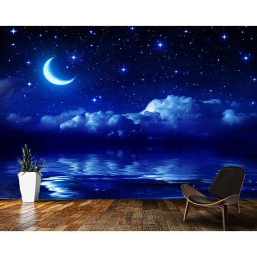 Papel de parede fantasy stars and moon starry sky at sea 3d wallpaper mural,living room children bedroom wall papers home decor