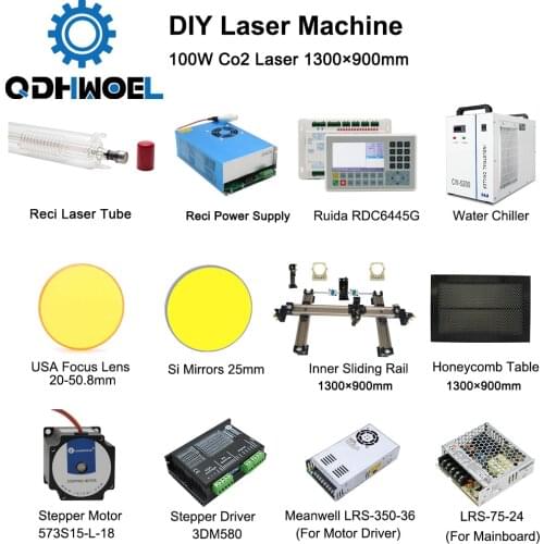 QDHWOEL Co2 Laser Mechanical Spare Parts for DIY Reci W4 Laser Tube 100w 1390 CO2 Laser Machine Laser Solution