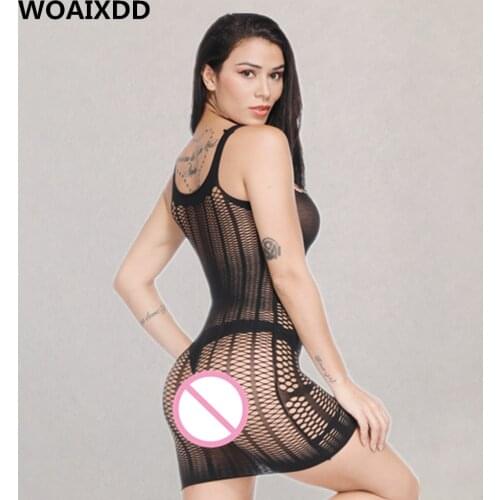 Plus Size Sex Clothes Large Mesh Intimates Dress Fishnet Sheer Mesh Bodysuit Sexy See Through Chemise Female Erotic Lingerie