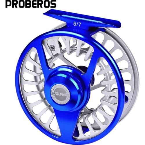 PROBEROS Fly Fishing 3+1 BB Wheel Blue & Silver Color Fly Fishing Reel CNC Machine Right & Left Handle Aluminum Fly Reel