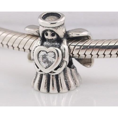 S925 Bead Angel Of Love Heart Charm fit Lady Bracelet Bangle CLear CZ DIY Jewelry