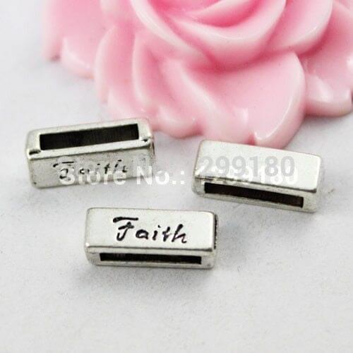 50pcs Fashion Faith Slider for Bracelet Necklace Cord Beads Watch Chain Beads DIY Making Accessory 13x5mm Hole:10x2mm K00881