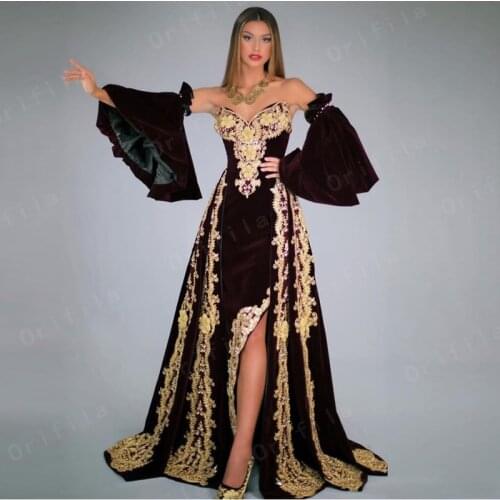 \Vestidos Formales Traditional Kosovo Albanian Evening Dresses Removeable Sleeves Applique Prom Dress Robe De Soirée De Mariage