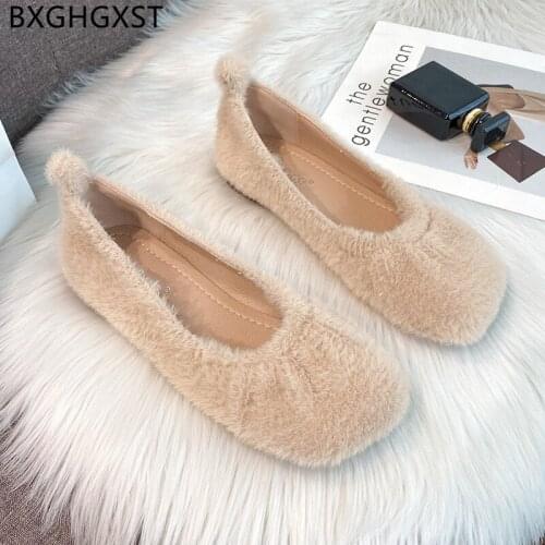 Square Toe White Fur Flats Shoes Women Fashion Loafers Slip on Women Shoes Luxury Brand High Quality Casual Shoes Woman 2021