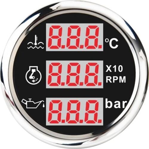 Universal 52mm 3 in 1 Multi-Function Digital Gauge Waterproof Water Temp Oil Pressure Tachometer Gauge with Alarm
