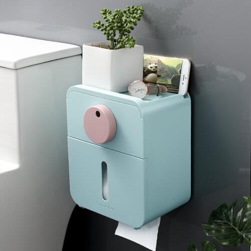 Bathroom Wall-Mounted Tissue Box Toilet Paper Rack Pumping Box Free Punching Waterproof Paper Holder