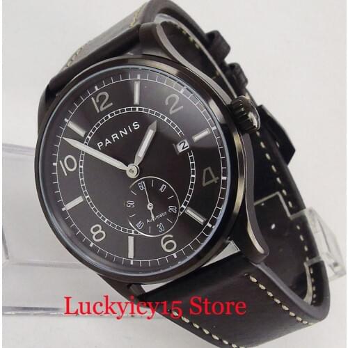 High Quality Auto Date Sapphire Crystal 42mm Leather Strap Polished Case Automatic Mens Watch