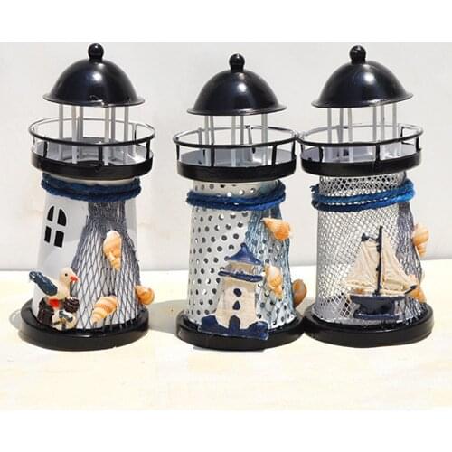 14cm Lighthouse Iron Candle Holder Nautical Beach Anchor Decoration Wedding lighthouse candlestick Holiday Decor Model