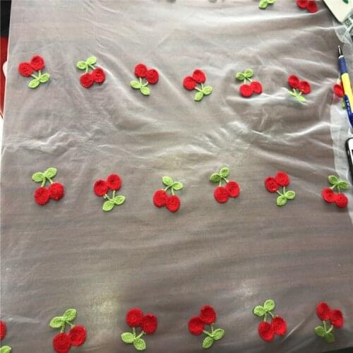 Mesh Bottom Fresh Cherry Embroidery Lining Womens and Childrens Clothing Skirt Wedding Dress Embroidery Fabrics