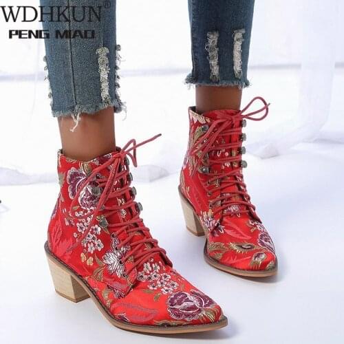 Women Nakle Boots Winter Shoes Mid Heel Pointed Toe Boots for Woman Fashion Lace Up Shoes Botas Mujer Plus Size 42 43