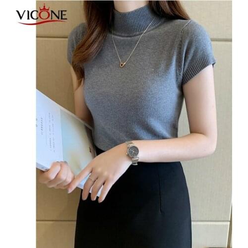 VICONE Womens Sweaters Tops Turtleneck Sweater Women Pullover Jumper Knitted Short Slevess Sweater