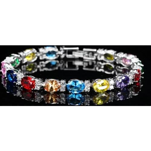 Trendy 100% 925 Sterling Silver Multicolor Topaz Bracelet for Women Fashion Birthstone Wedding Party Fine Jewelry Bracelets