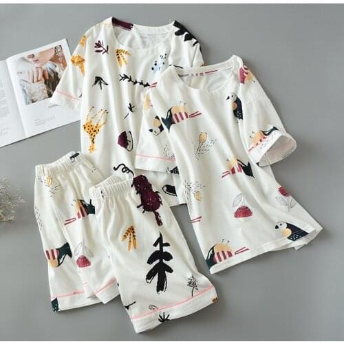 Ladies Cotton Summer Light Style Pyjamas Set 100% Cotton Knit Short Sleeved Shorts Loose-Fitting Homewear Intimate Lingerie