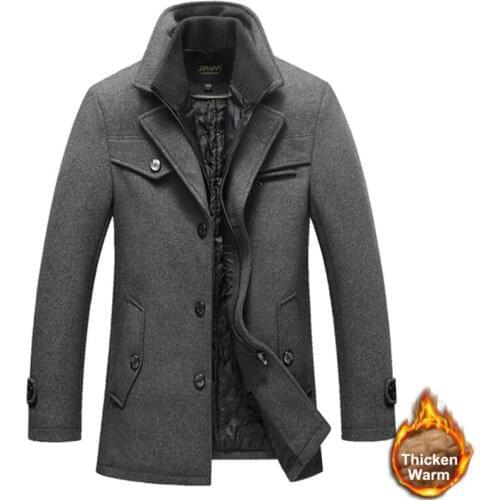 Winter Wool Thick Warm Coat Men Fashion Double Collar Windproof Smart Casual Mens Jackets Outwear Long Woolen Coats DropShipping