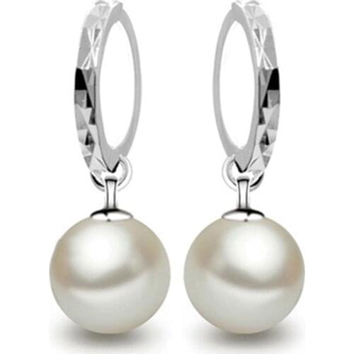 1 PAIR Imitation Pearls Ball Hook Hanging Earrings For Women Eardrops Bridal Wedding Party Tassel Earrings Fashion Jewelry