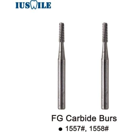 10 PCS Dental FG Carbide Burs Cylinder Round Shape High Speed Tungsten Steel Drills 1557# 1558