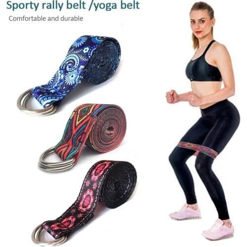 185 X 3.8cm Women D-Ring Belts Yoga Strap Fitness Rope Colored Printed Adjustable Yoga Belt Yoga Stretch Belt Washable Sport