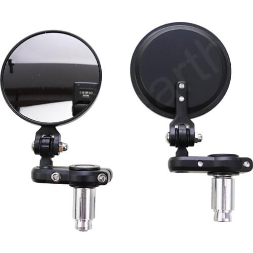 3" Black Round Handle Bar End Mirrors Universal Motorcycle Motorbike 7/8" 22mm Rear View Side Mirror For Harley Honda Cafe Racer