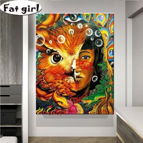 5D Diy Abstract Diamond Painting Half Eagle Face Girl Mosaic Cross Stitch Embroidery Full Square Round Drill Living Room Decor