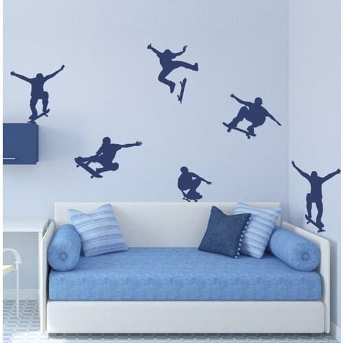 6pcs/set Skateboarders Wall Decal Skater Wall Vinyl Sticker, Boys Bedroom Decal, Coordinating Skateboard Home Decoration 2249