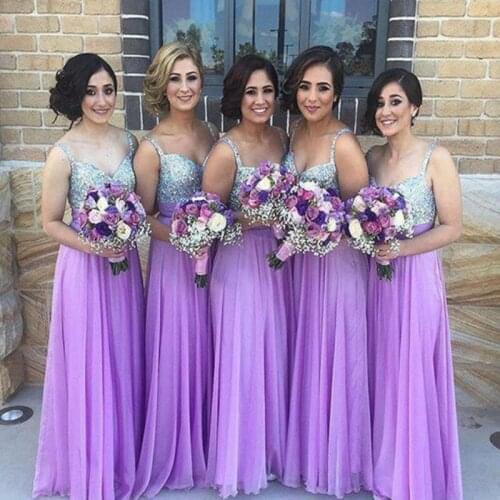 Sparkly Beaded Sequin Bridesmaid Prom Gown Chiffon A Line Style Women Dress for Wedding Party Custom Made