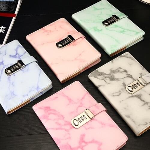 A5 Combination Lock Marble Texture Password Notebook Journal Creative Diary PU Leather Premium Lined Thick Paper 80gsm Notepad