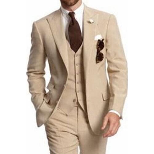 2020 Business Party Best Men Suits Reached A Summit Custom Lapel Wedding Groom Tuxedos Three Pieces Jacket Pants Vest Male Blaze