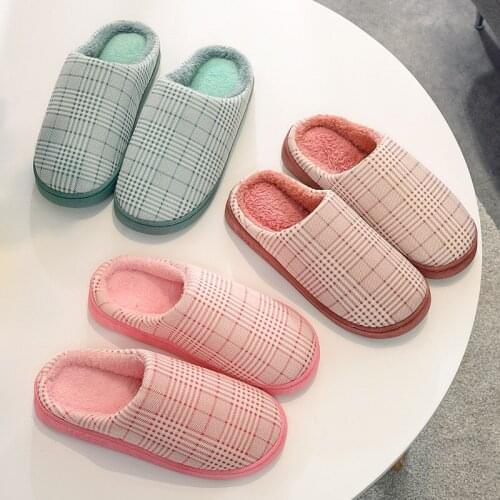 Home Fabric Cotton Slippers Womens Autumn and Winter Home Fluffy Shoes Indoor Soft Bottom Floor Slippers Mens Winter Shoes