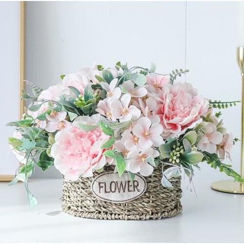 Artificial Peony Silk Flowers DIY Pink Hydrangea Plastic Fake Flowers Home Wedding Decoration
