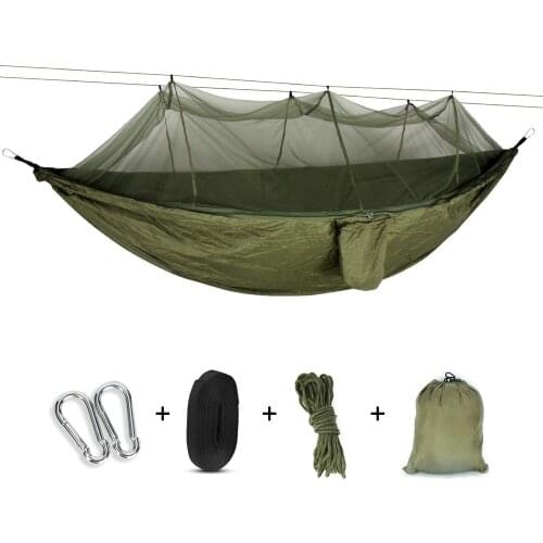 Camping Hammock with Mosquito Bug Net, Nylon Parachute Hammocks for Backpacking, Hiking, Yard, Green