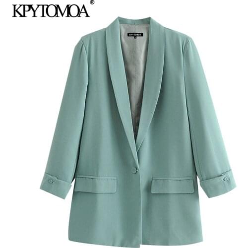 KPYTOMOA Women 2020 Fashion Office Wear Single Button Blazers Coat Vintage Long Sleeve Pockets Female Outerwear Chic Tops