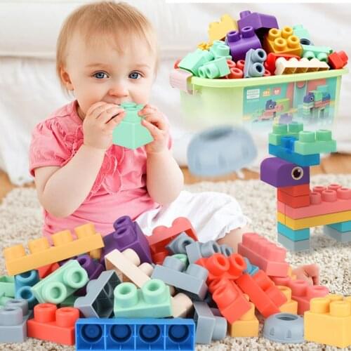 Soft Building Blocks for Baby Soft Teethers Blocks Toy With Storage Box Big Size Assemble Rubber DIY Bricks Toys For Children