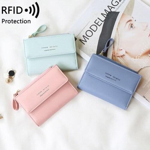New Ladies Short Zipper Wallet Rfid Small Coin Purse Women Korean 2 Folding Multi-card Mini PU Money Bag Leather Wallet