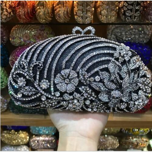 Luxury Flower green purple gold Crystal Bags Designer Banquet Evening Clutches Wedding Bag With Chain Party Clutch Women Purse