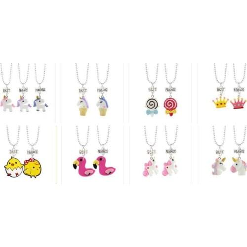 XMAS Gift Lollipop Flamingo Horse Best Friends Silver Plated Chain Necklace Cartoon Pendant Necklaces Birthday Party Present