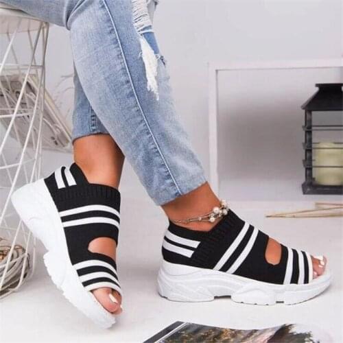 Summer 2021 New Womens Sandals Fashion Wedge Heels Shoes Woman Non-slip Comfortable Mesh Elastic Brand Flat Bottom Women Shoes