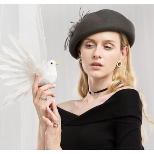 Lady New Fedoras Hat Girls Woolen Dome Fedoras Cap Female Flower Make Up Party Cap Autumn and Winter Leisure Hats Adjust A05