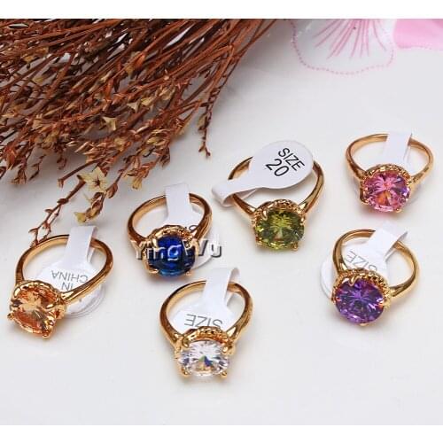 Yingwu Wedding Ring Gold Crystal Cubic Zircon Ring Christmas Gift For Women Wedding Jewelry Rings Wholesale 10pcs