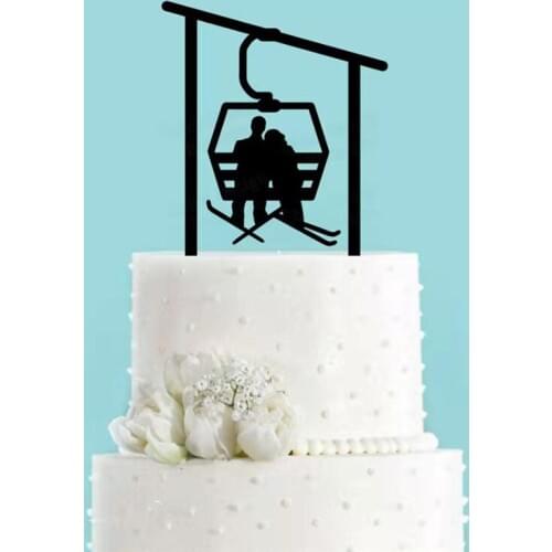 Winter Snowboarding Ski Lift Gondola Couple Cake Topper Bride and Groom Winter Wedding Acrylic Cake Topper
