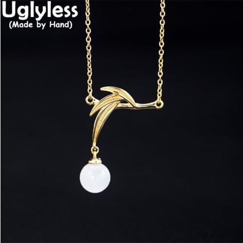 Uglyless Real 925 Silver Bamboo Chokers Necklaces Earrings for Women Natural Jade Jewelry Sets 925 Silver Pendants + Chain Gems
